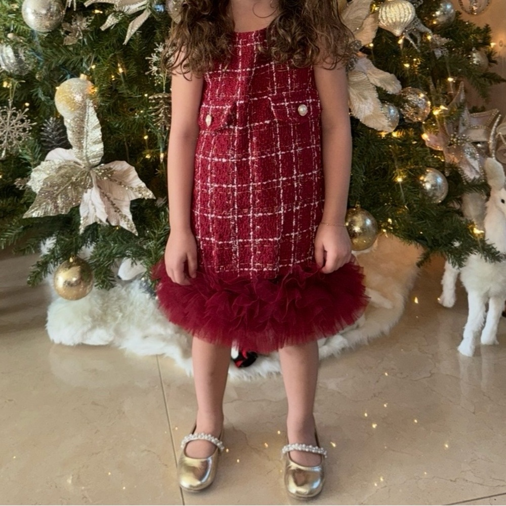 Red Plaid Dress with Ruffle Hem